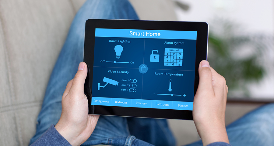 The ability to access and control security components from a mobile device is one of the top smart home trends in Buffalo. Close-up of smart home security app.